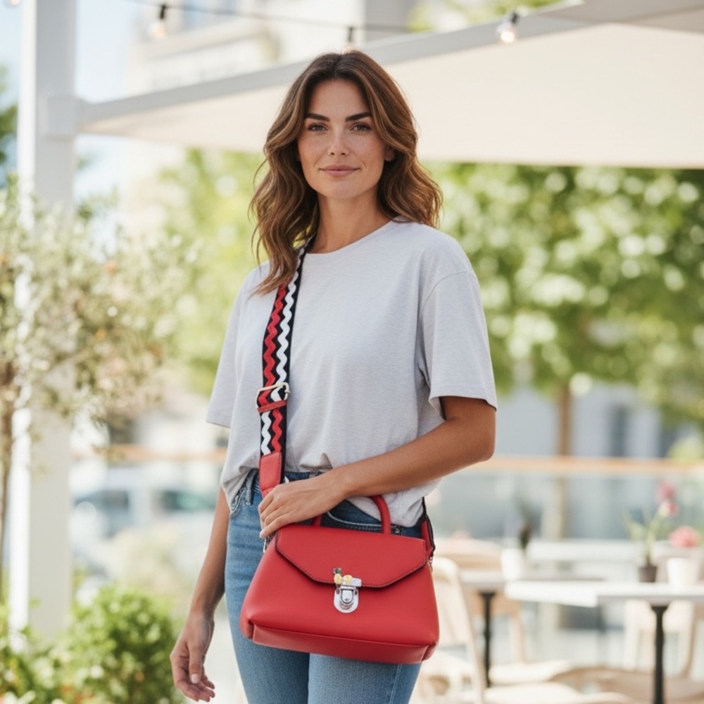 Zara Red Crossbody Bag with Embellished Strap